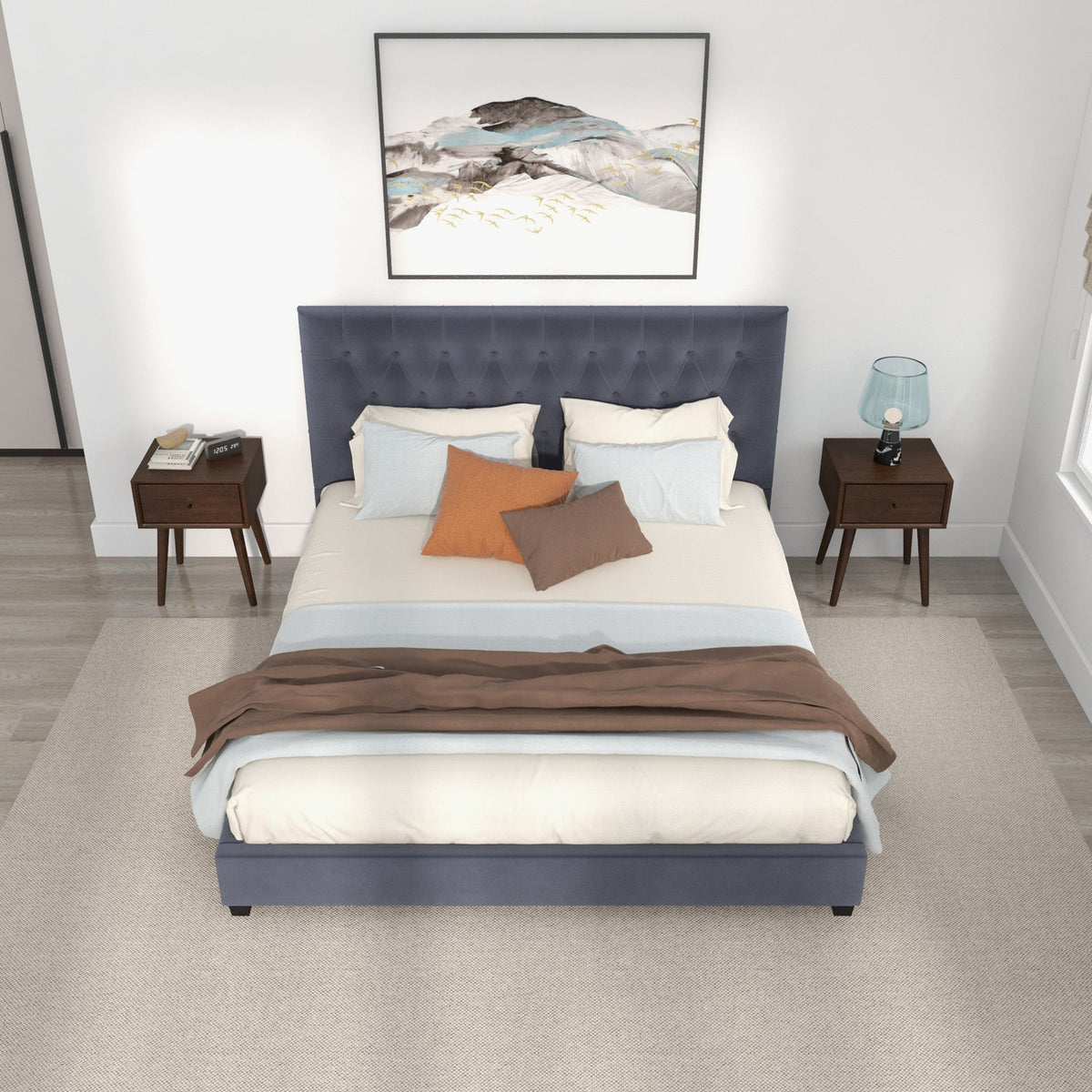 Eldridge Platform Bed (King - Gray Velvet)