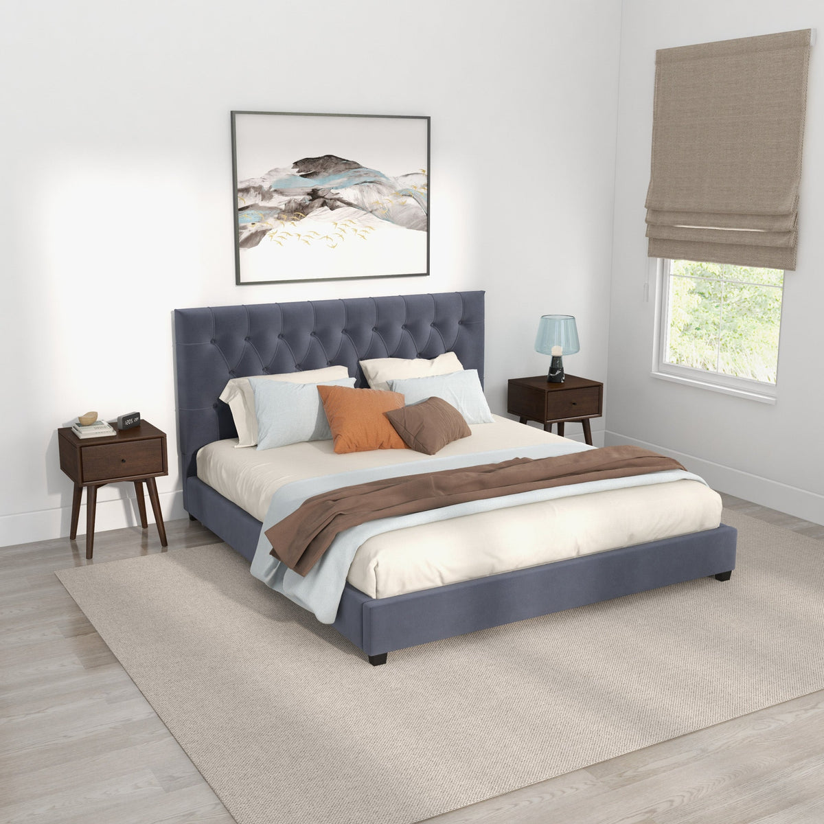 Eldridge Platform Bed (King - Gray Velvet)