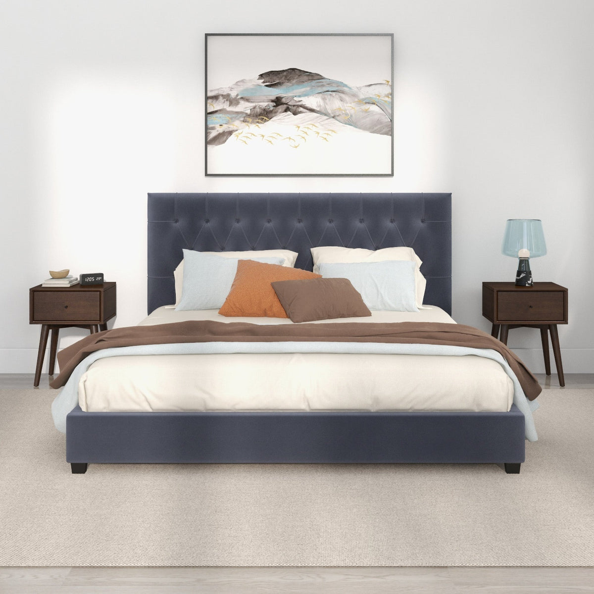 Eldridge Platform Bed (King - Gray Velvet)