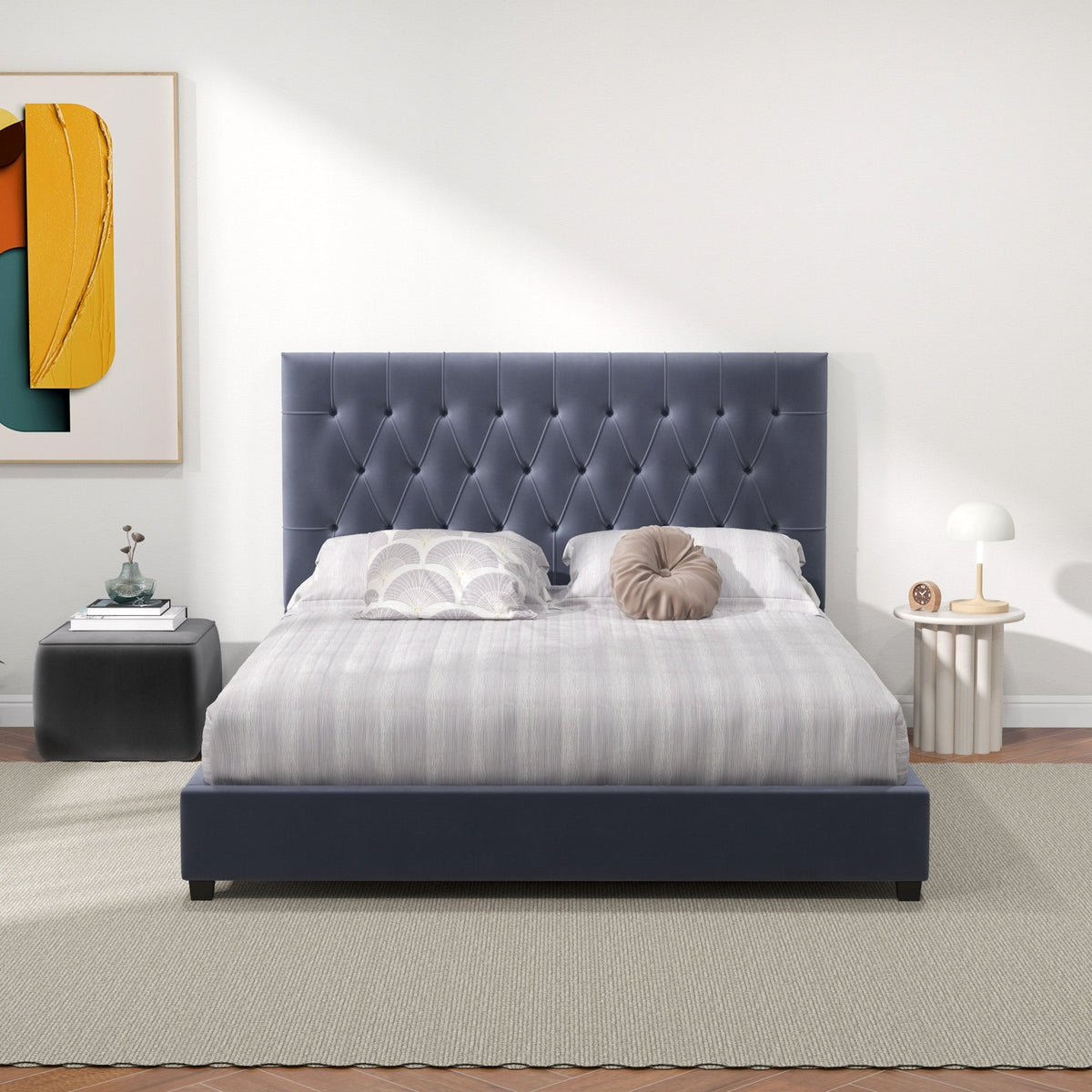 Eldridge Platform Bed (Queen - Gray Velvet)