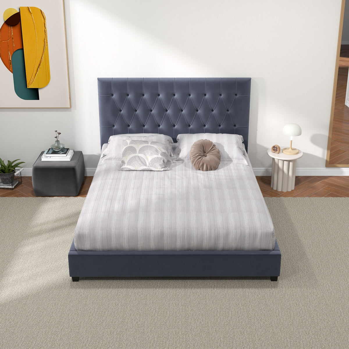 Eldridge Platform Bed (Queen - Gray Velvet)