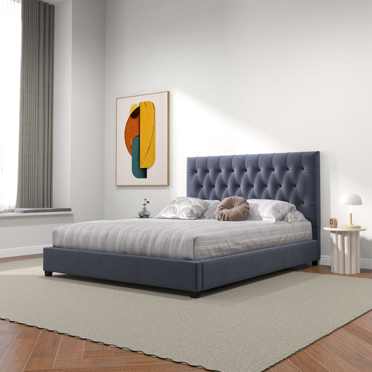 Eldridge Platform Bed (Queen - Gray Velvet)