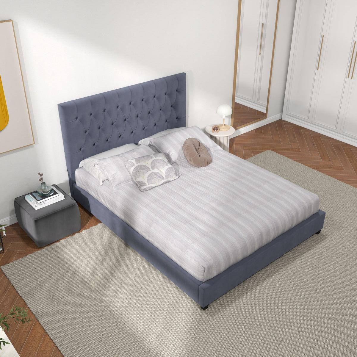 Eldridge Platform Bed (Queen - Gray Velvet)