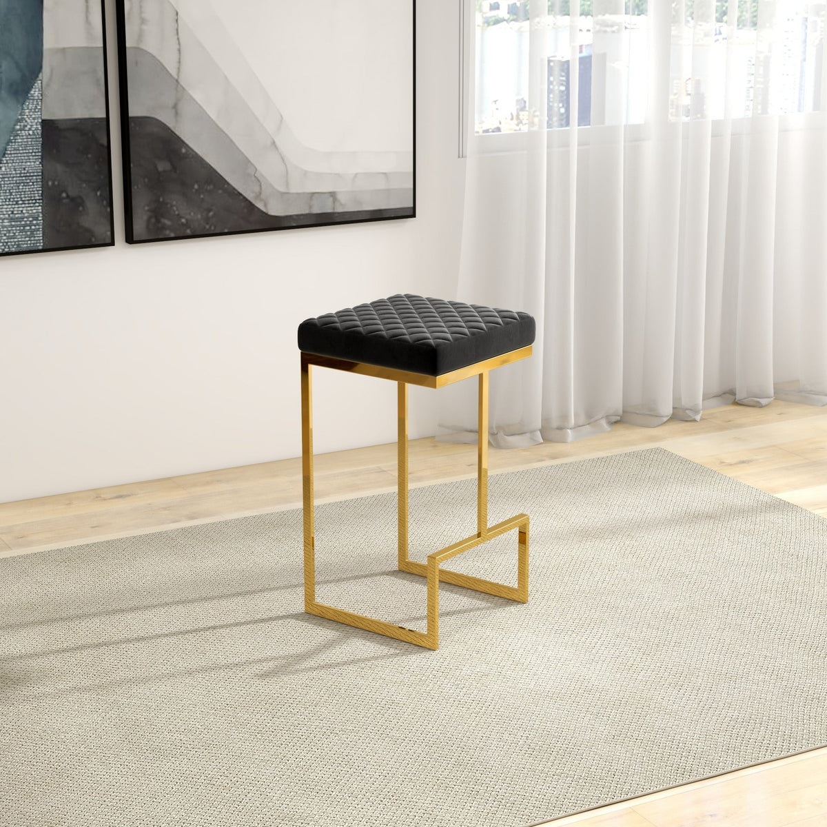 Felicia Bar Stool (Black Velvet)