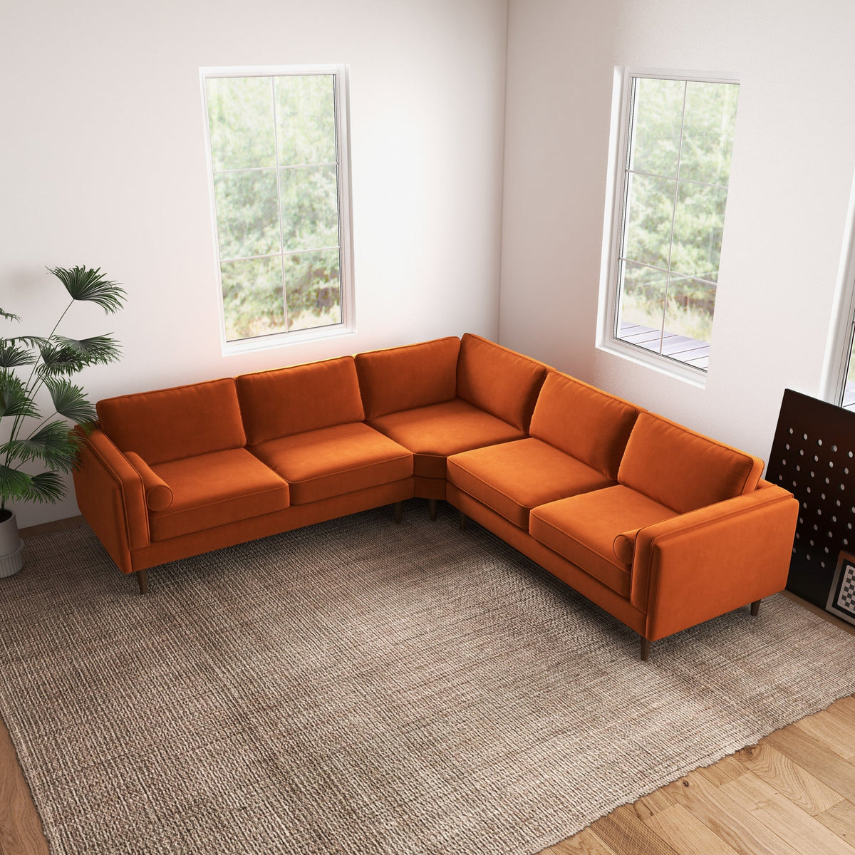 Fordham Orange Velvet Symmetrical Corner Sofa