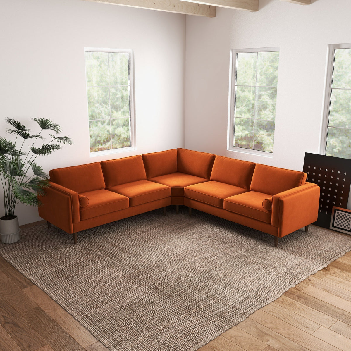 Fordham Orange Velvet Symmetrical Corner Sofa