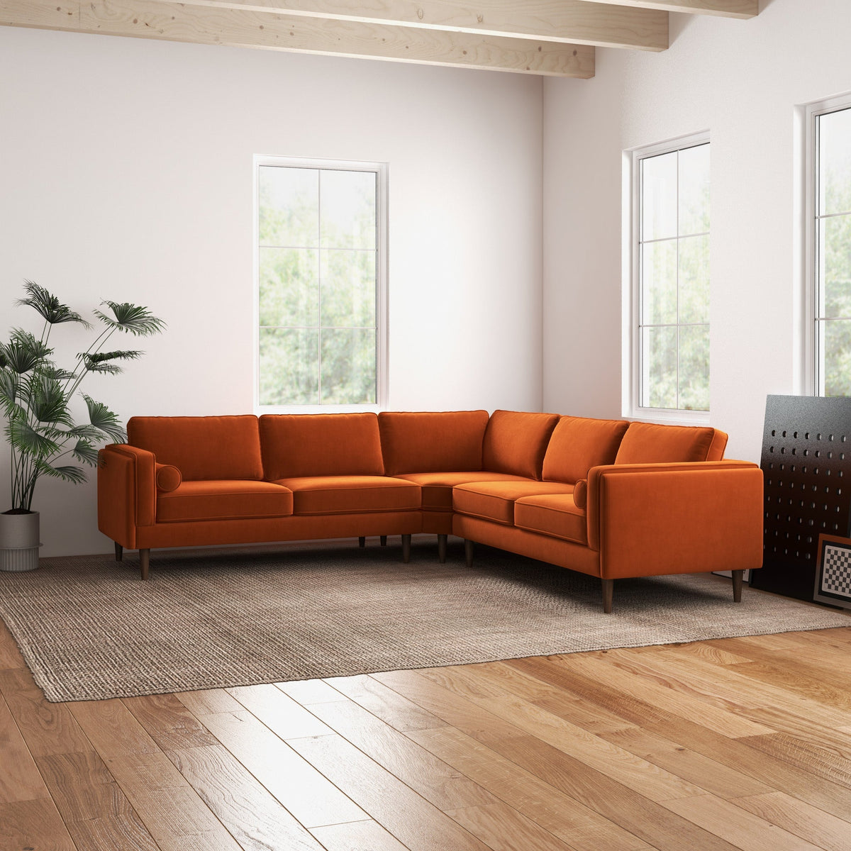 Fordham Orange Velvet Symmetrical Corner Sofa