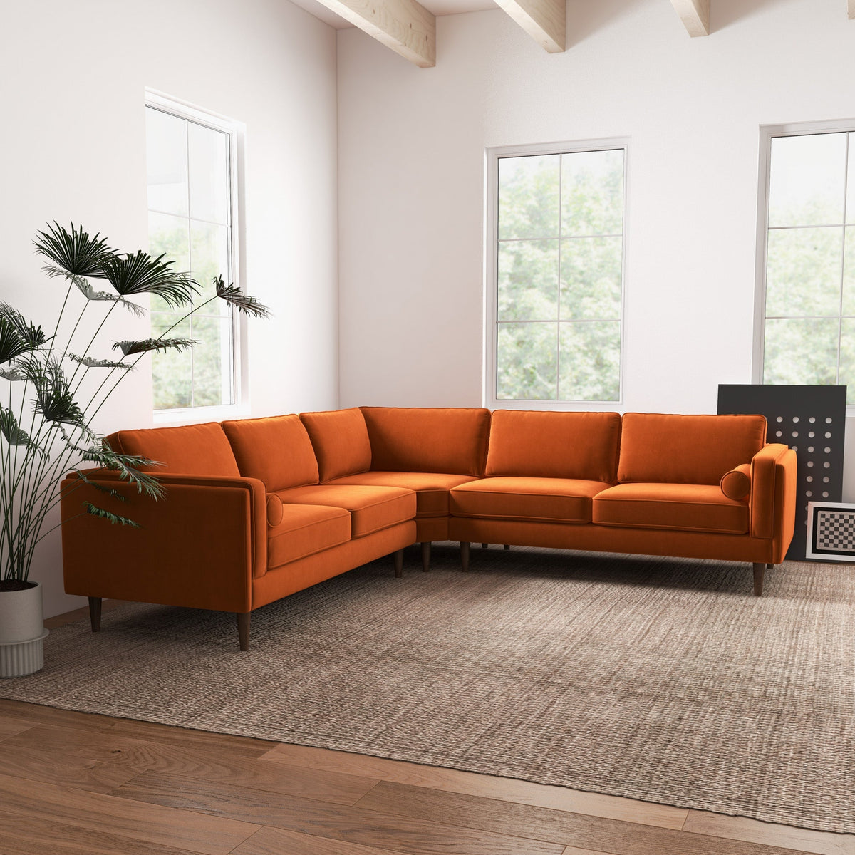 Fordham Orange Velvet Symmetrical Corner Sofa