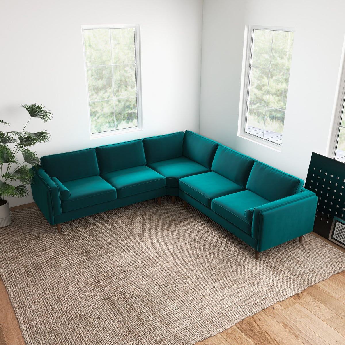 Fordham Teal Velvet Symmetrical Corner Sofa