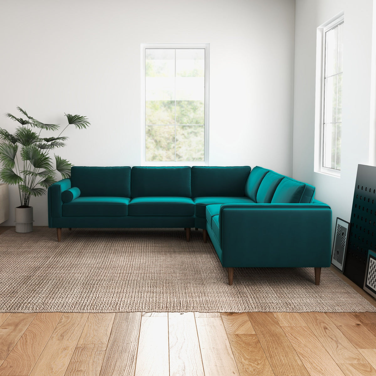 Fordham Teal Velvet Symmetrical Corner Sofa