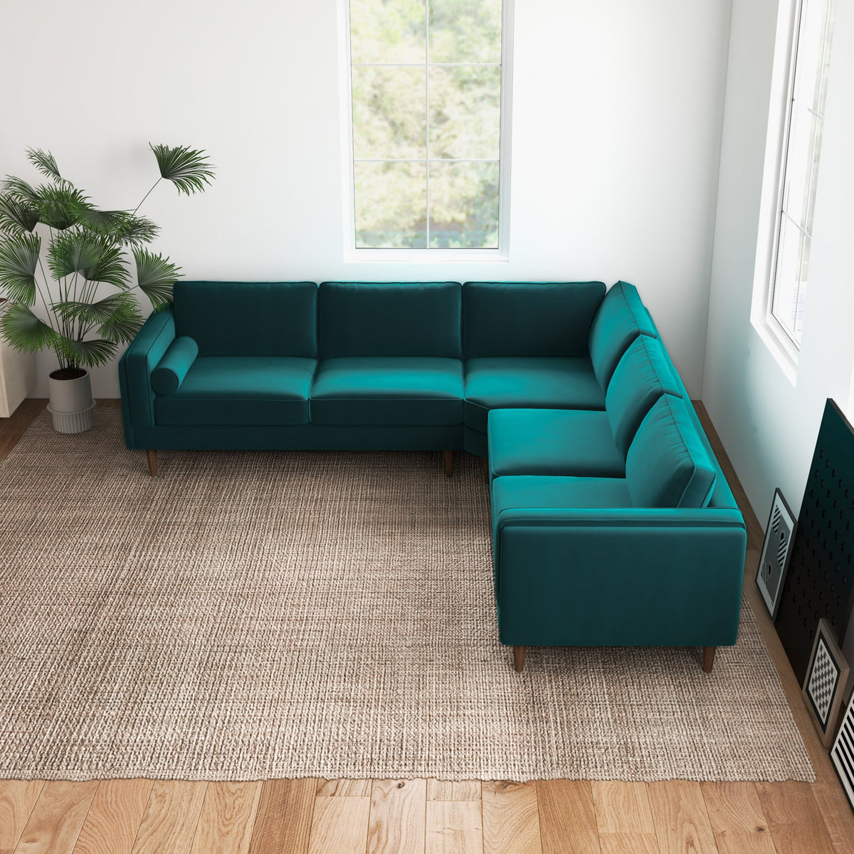 Fordham Teal Velvet Symmetrical Corner Sofa