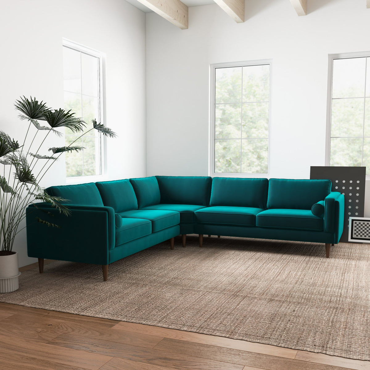 Fordham Teal Velvet Symmetrical Corner Sofa