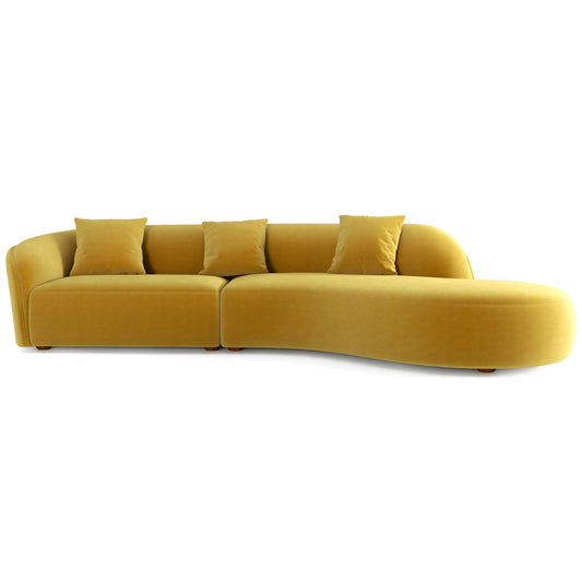 Galleria Japandi Style Curvy Sectional Sofa Gold Velvet