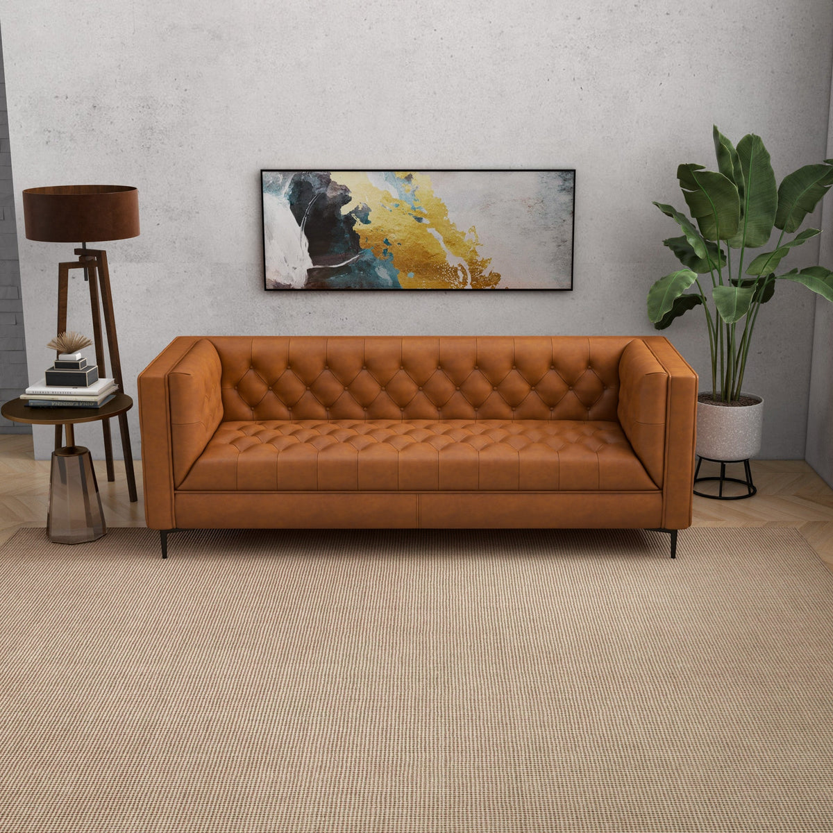 Houston Modern Sofa (Cognac Leather)