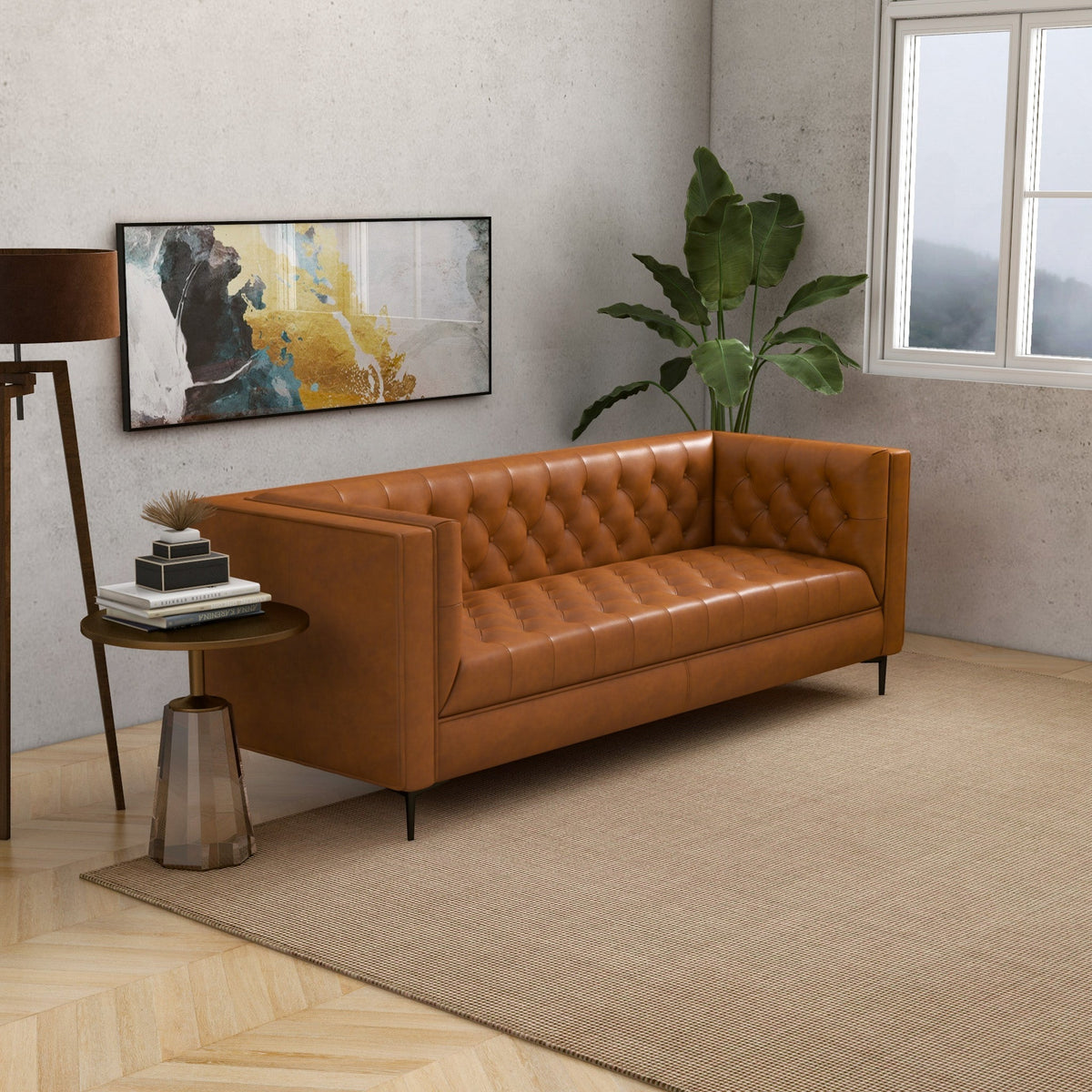 Houston Modern Sofa (Cognac Leather)