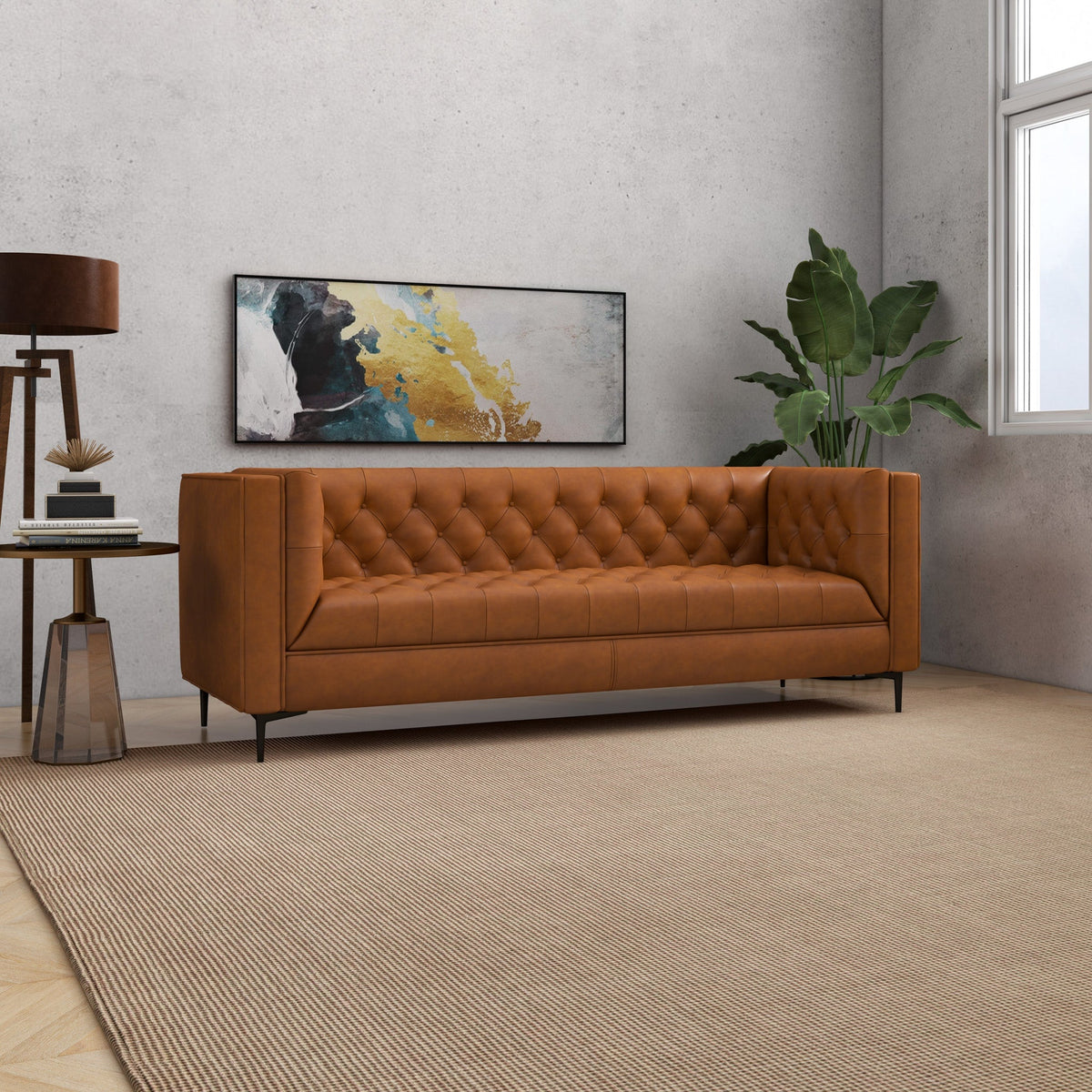 Houston Modern Sofa (Cognac Leather)