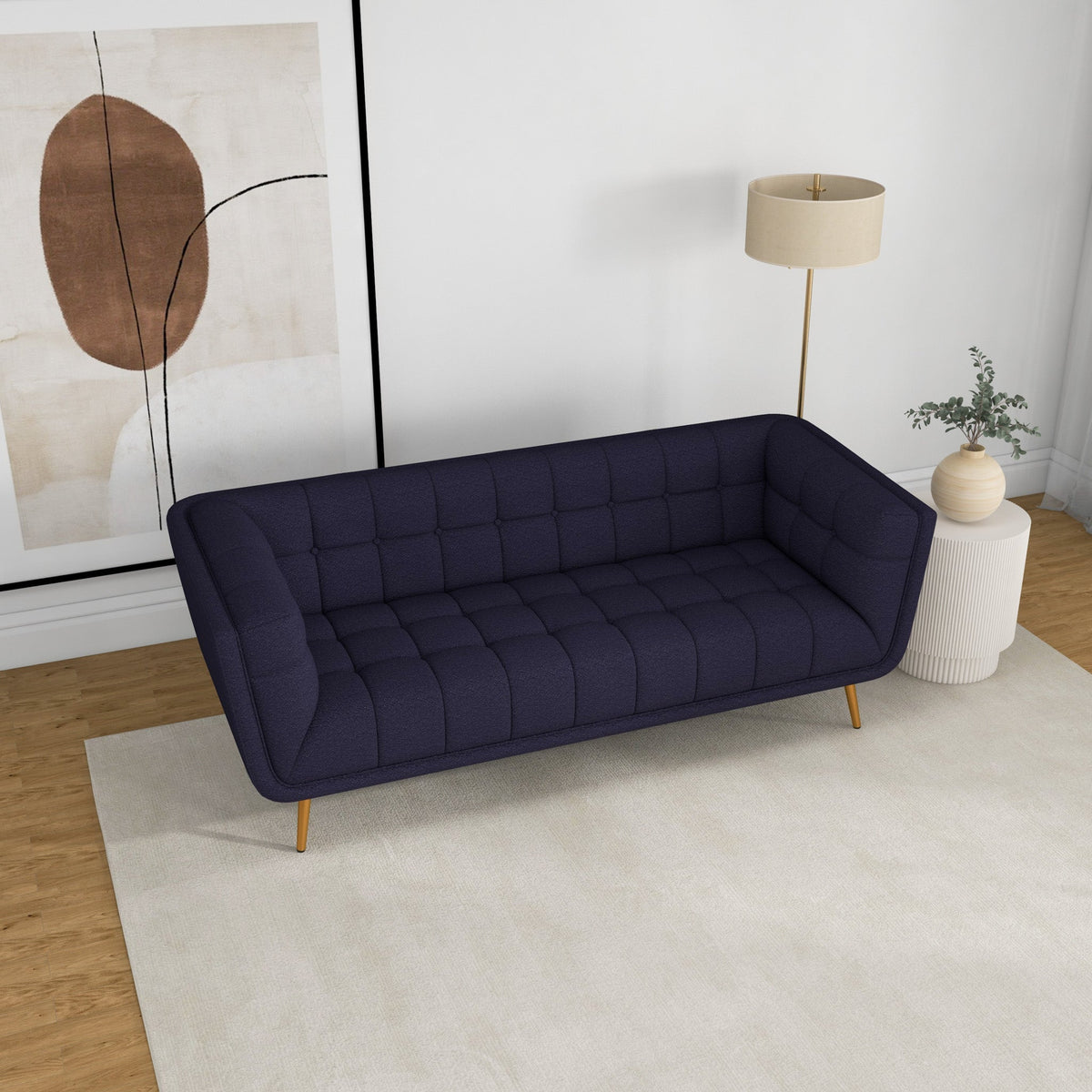 Kano Sofa (Large - Dark Blue Boucle With Metal Feet)