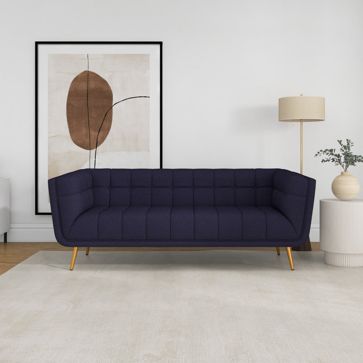 Kano Sofa (Large - Dark Blue Boucle With Metal Feet)