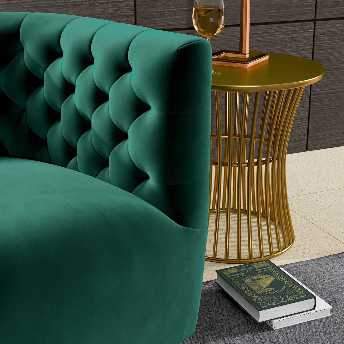 Lotte Forest Green Velvet Swivel Chair