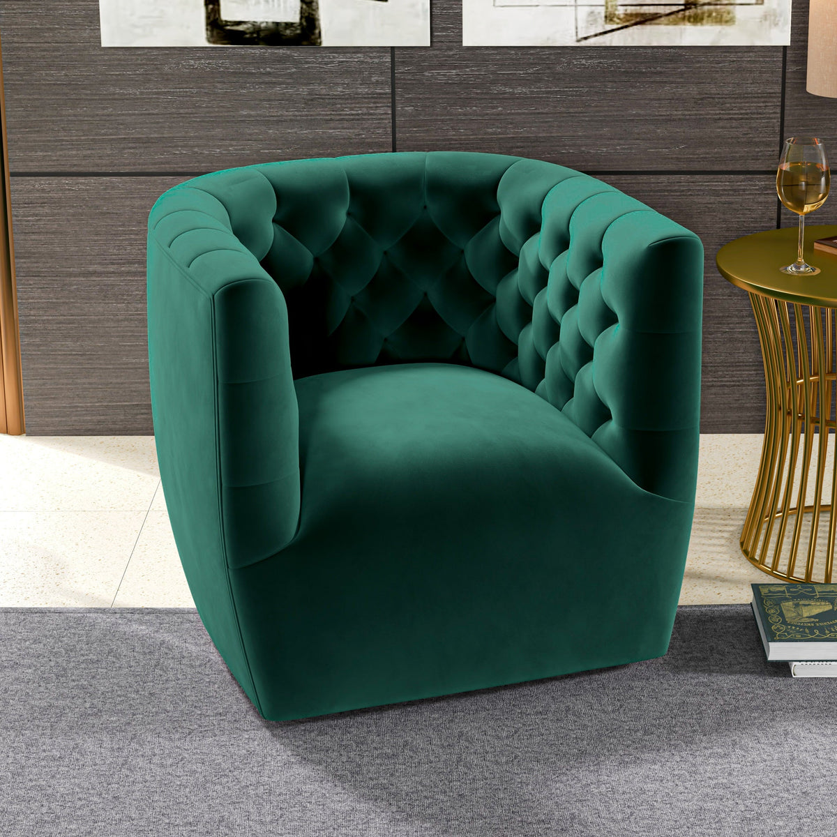 Lotte Forest Green Velvet Swivel Chair