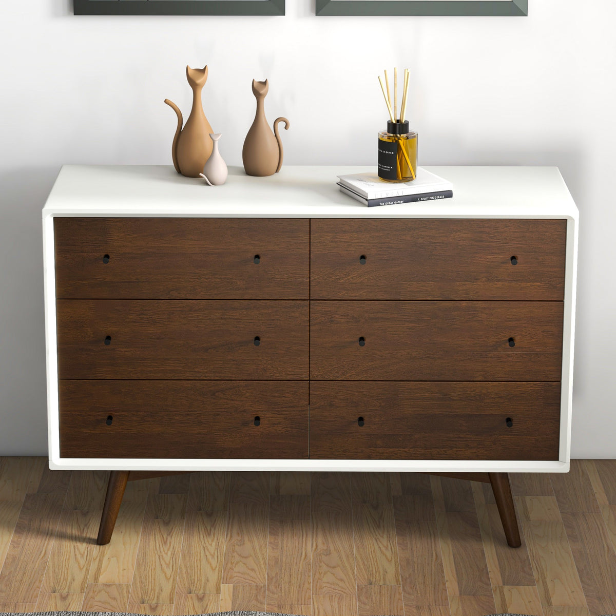 Noak White Mid Century Modern Dresser (6 Drawer)