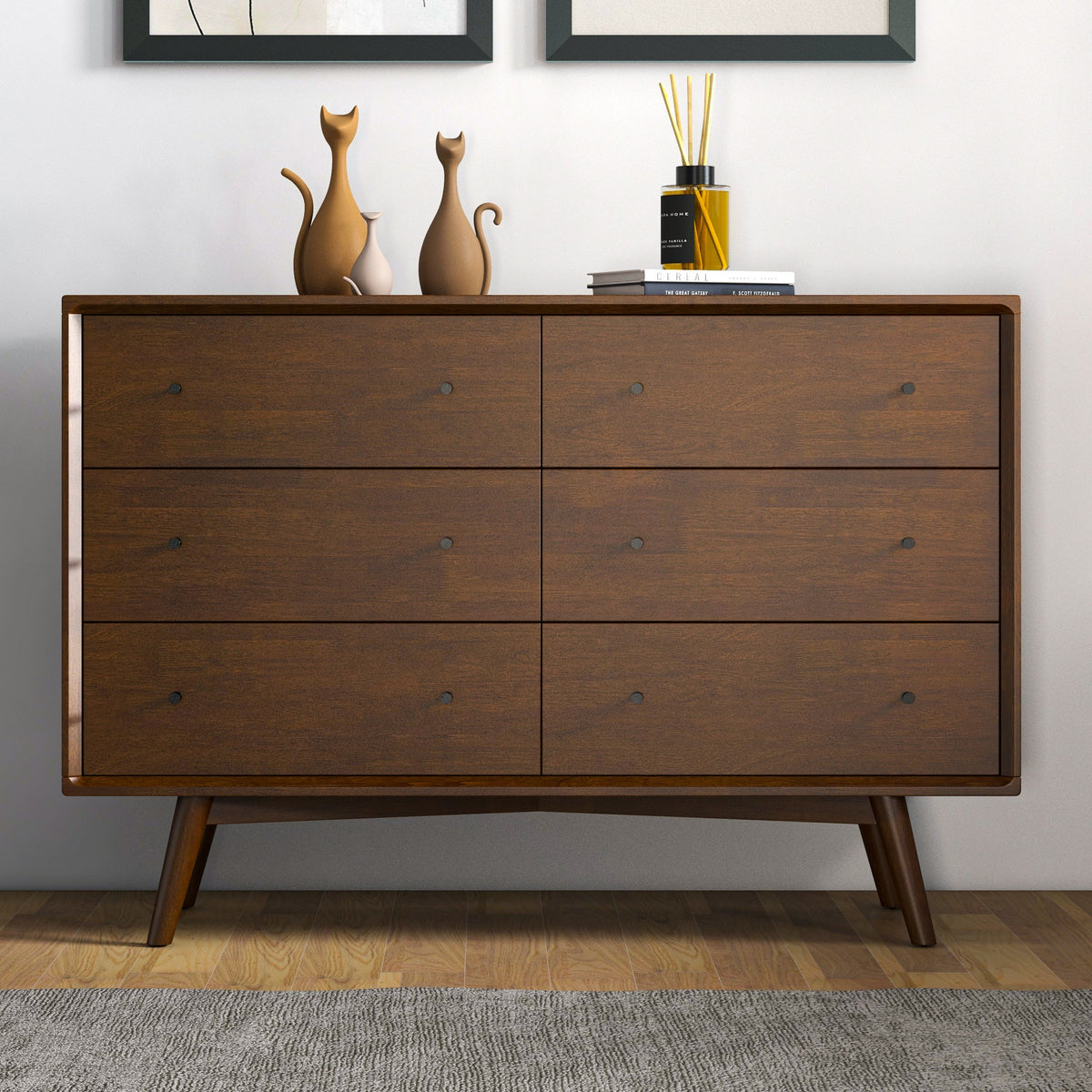 Noak Mid Century Modern Dresser (6 Drawer Walnut)