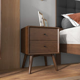 Noak Mid Century Modern Style Night Stand (Walnut 2-Drawers)