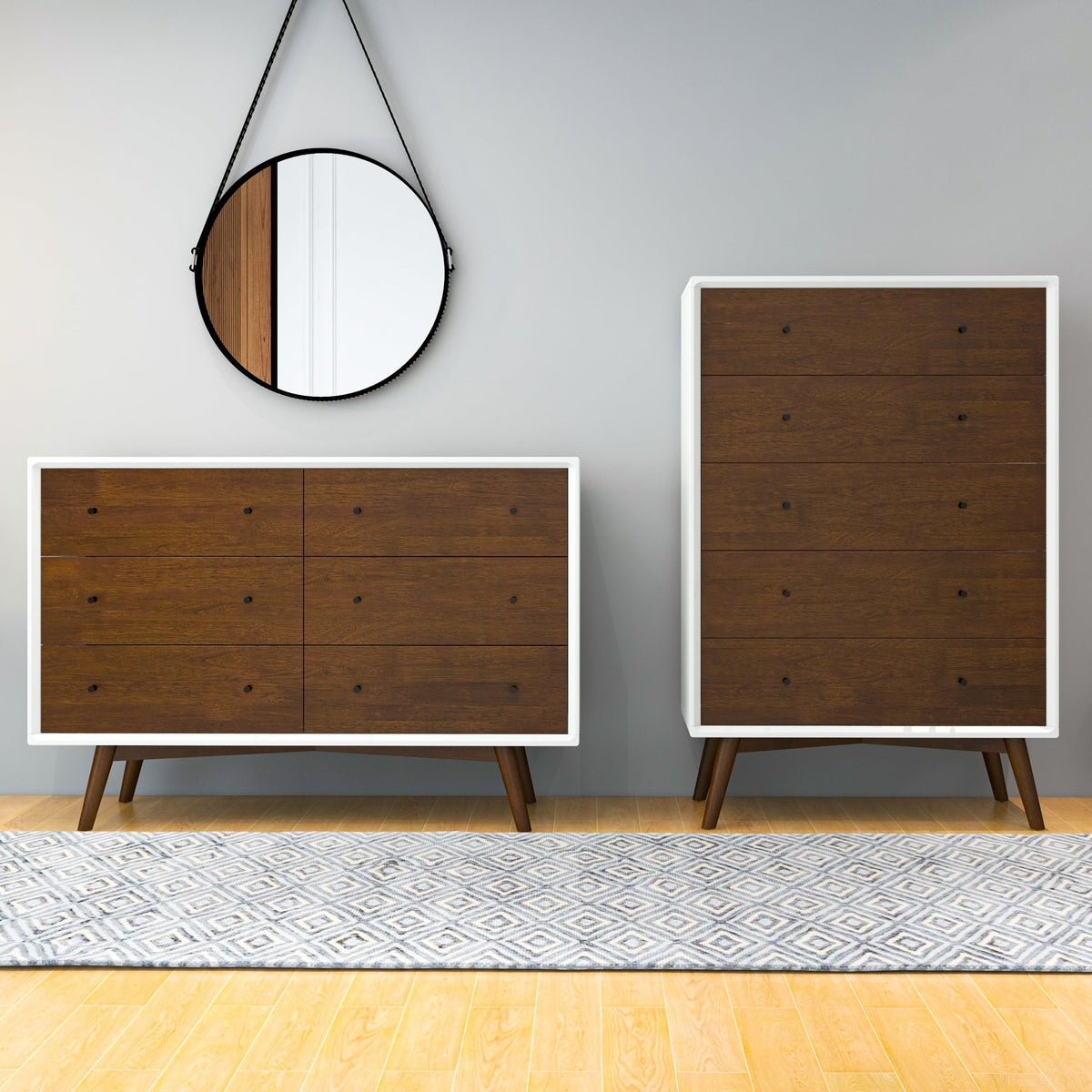 Noak White Mid Century Modern Dresser (6 Drawer)