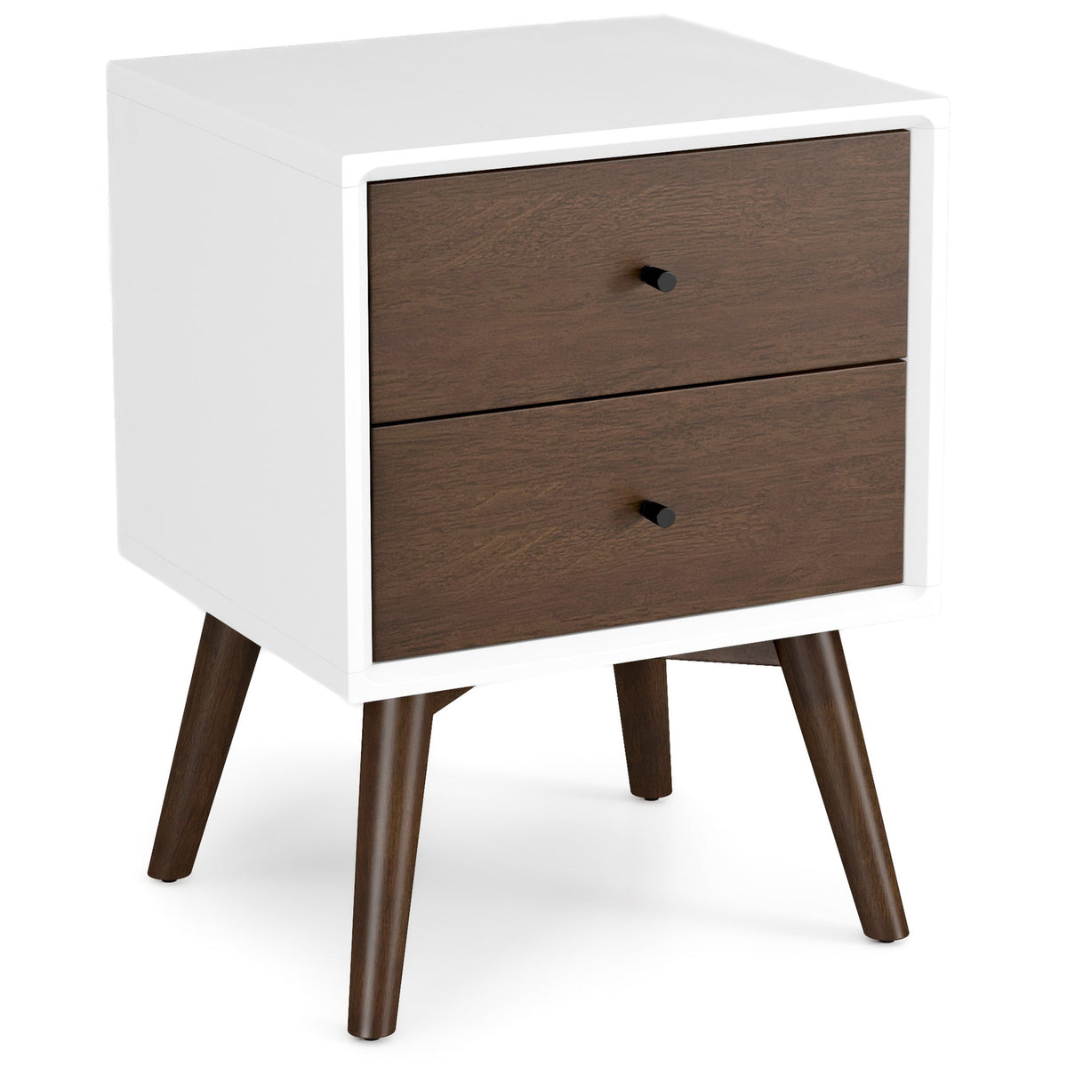 Noak White Walnut Mid Century Modern Style Night Stand