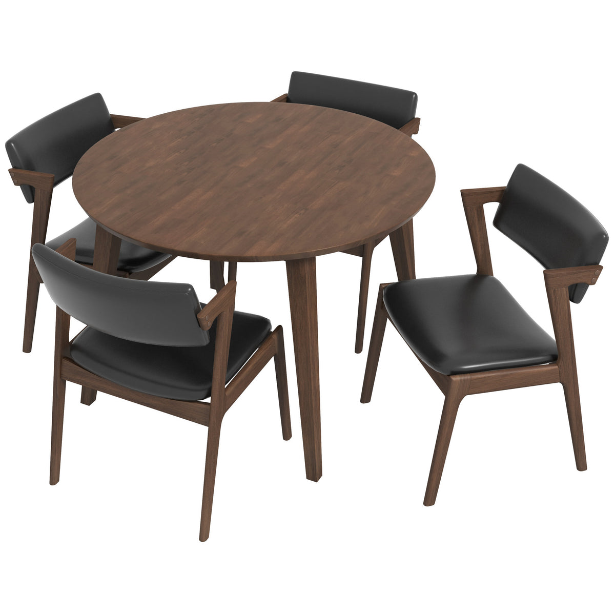 Palmer (Walnut) Dining Set With 4 Ricco Dining Chairs ( Black Leather)