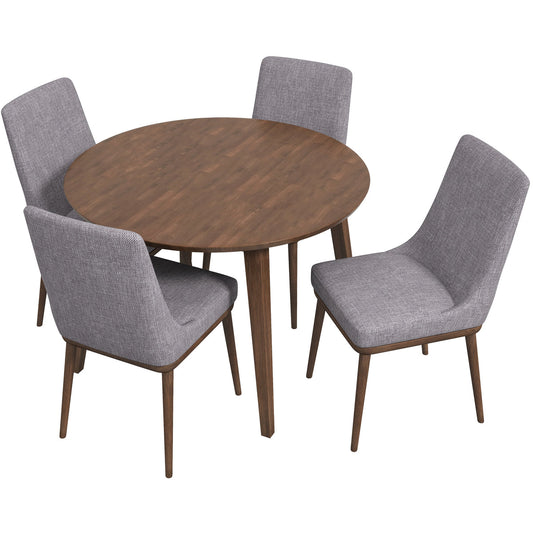 Palmer (Walnut) Dining Set With 4 Brighton (Gray Fabric) Dining Chairs