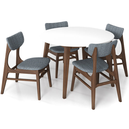 Palmer (White) Round Dining Set With 4 Collins (Grey) Dining Chairs