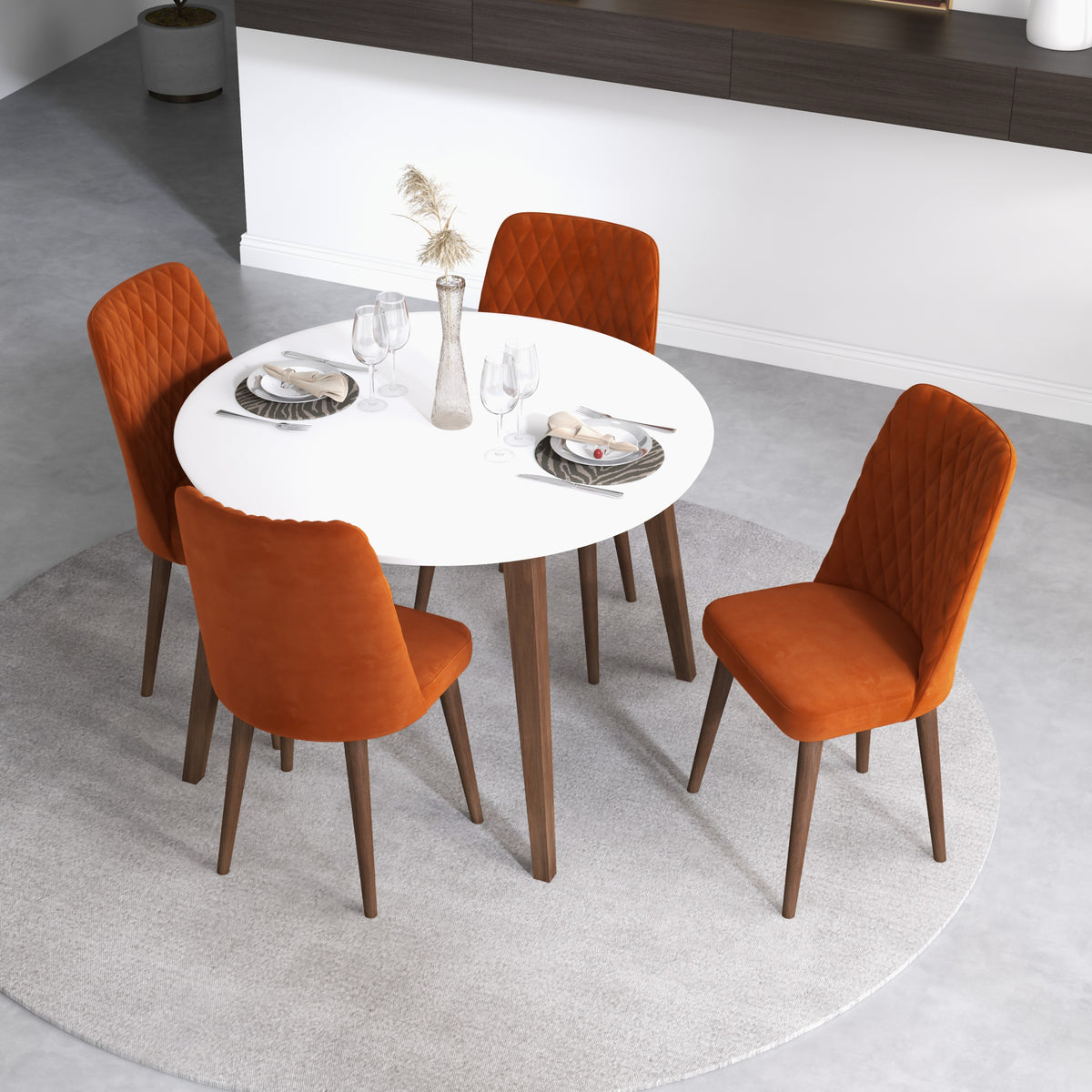 Palmer Dining Set With 4 Evette Orange Dining Chairs (White)