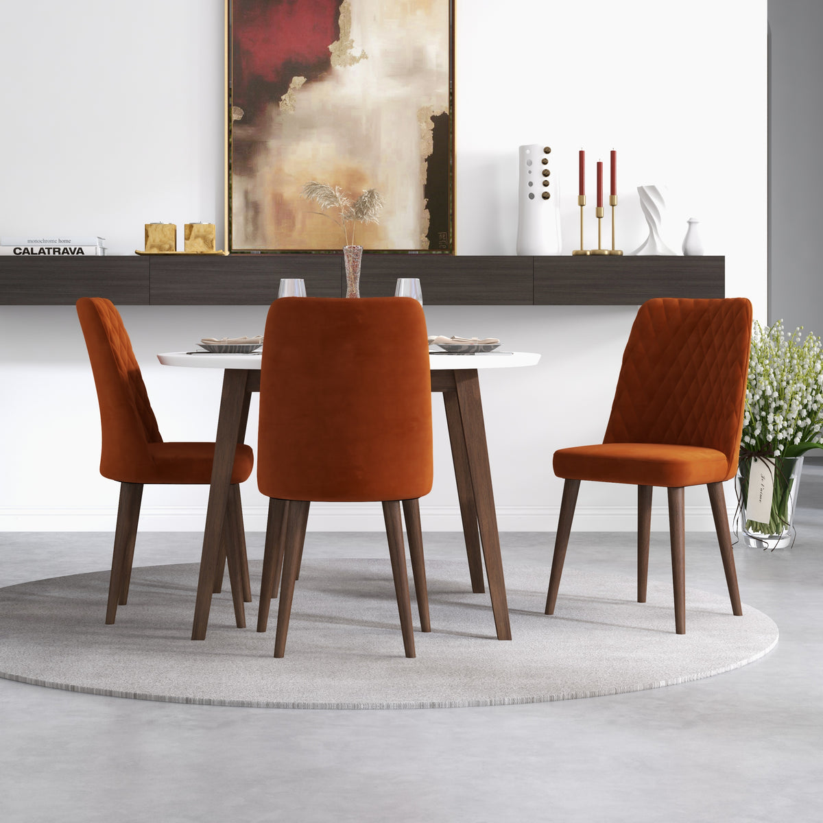 Palmer Dining Set With 4 Evette Orange Dining Chairs (White)