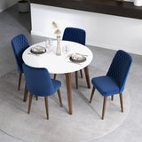 Dining Set, Palmer White Table With 4 Evette Blue Dining Chairs