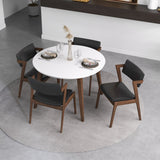 Dining Set, Palmer Round White Table With 4 Ricco Black Leather Chairs