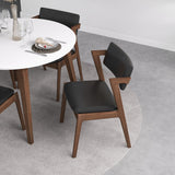 Dining Set, Palmer Round White Table With 4 Ricco Black Leather Chairs