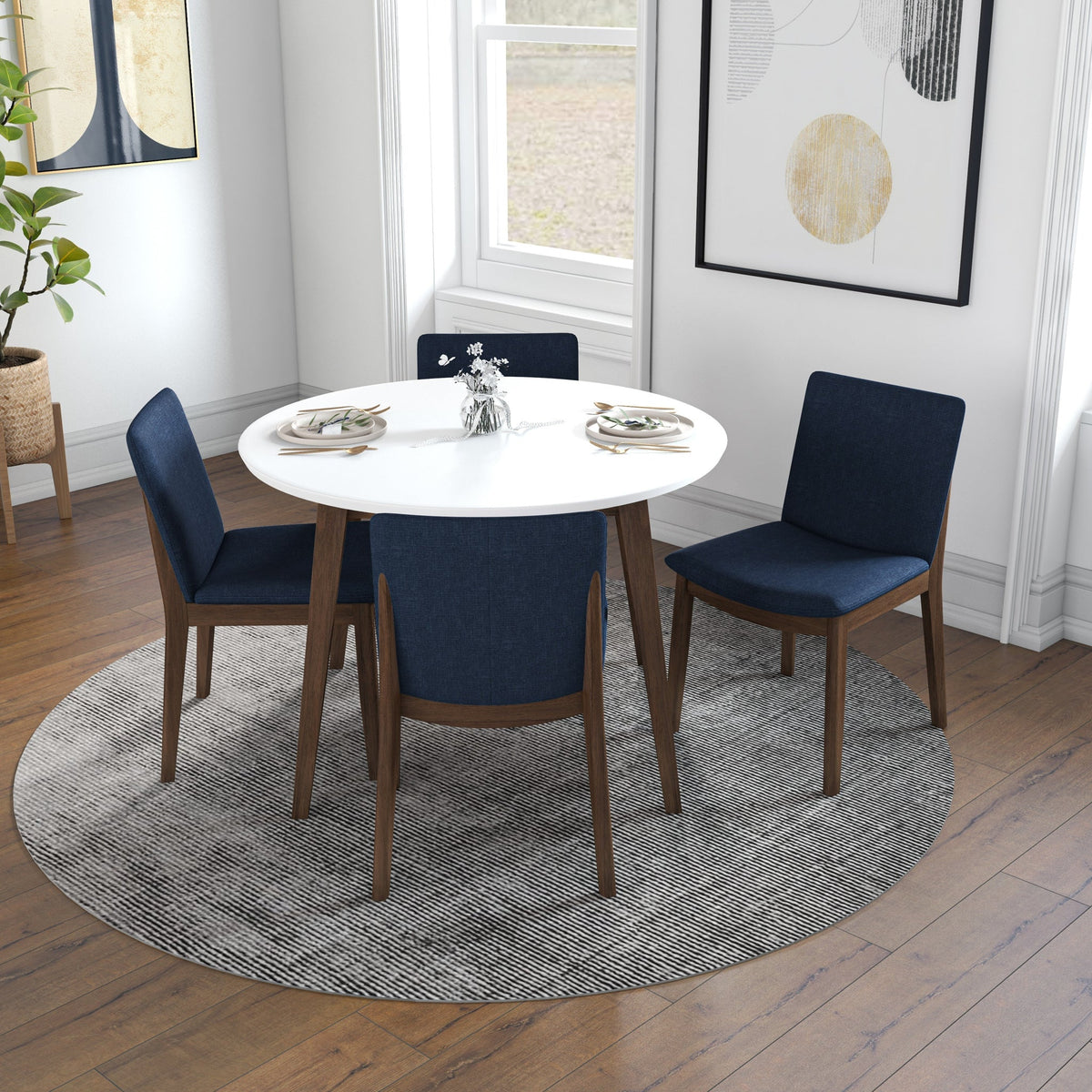 Palmer (White) Dining Set With 4 Virginia (Blue) Dining Chairs