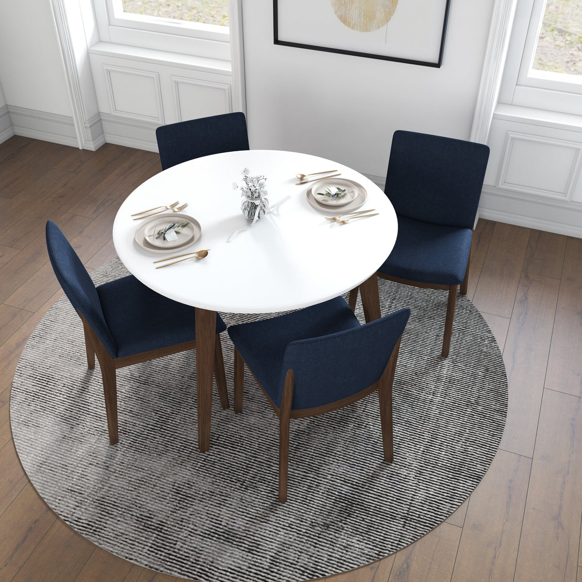 Palmer (White) Dining Set With 4 Virginia (Blue) Dining Chairs