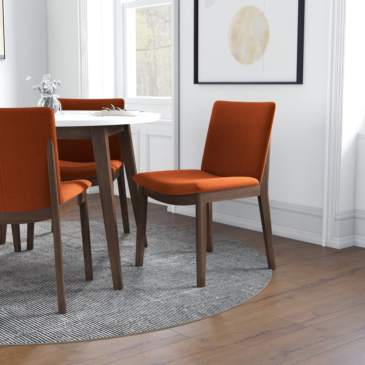 Dining Set Palmer White Top Table With 4 Virginia Burnt Orange Velvet Chairs