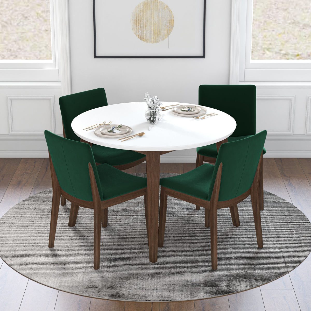 Palmer (White) Dining Set With 4 Virginia (Green) Dining Chairs