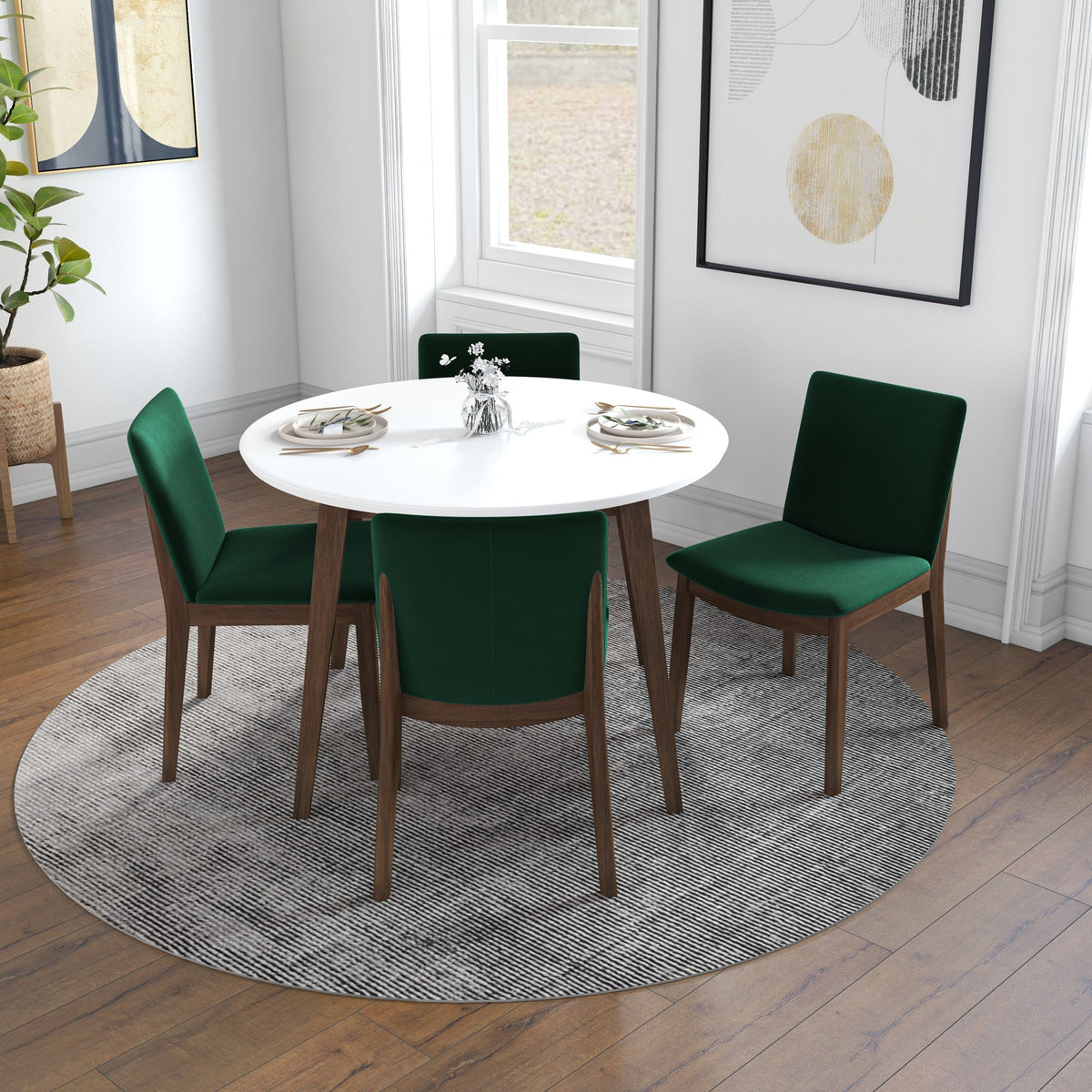 Palmer (White) Dining Set With 4 Virginia (Green) Dining Chairs