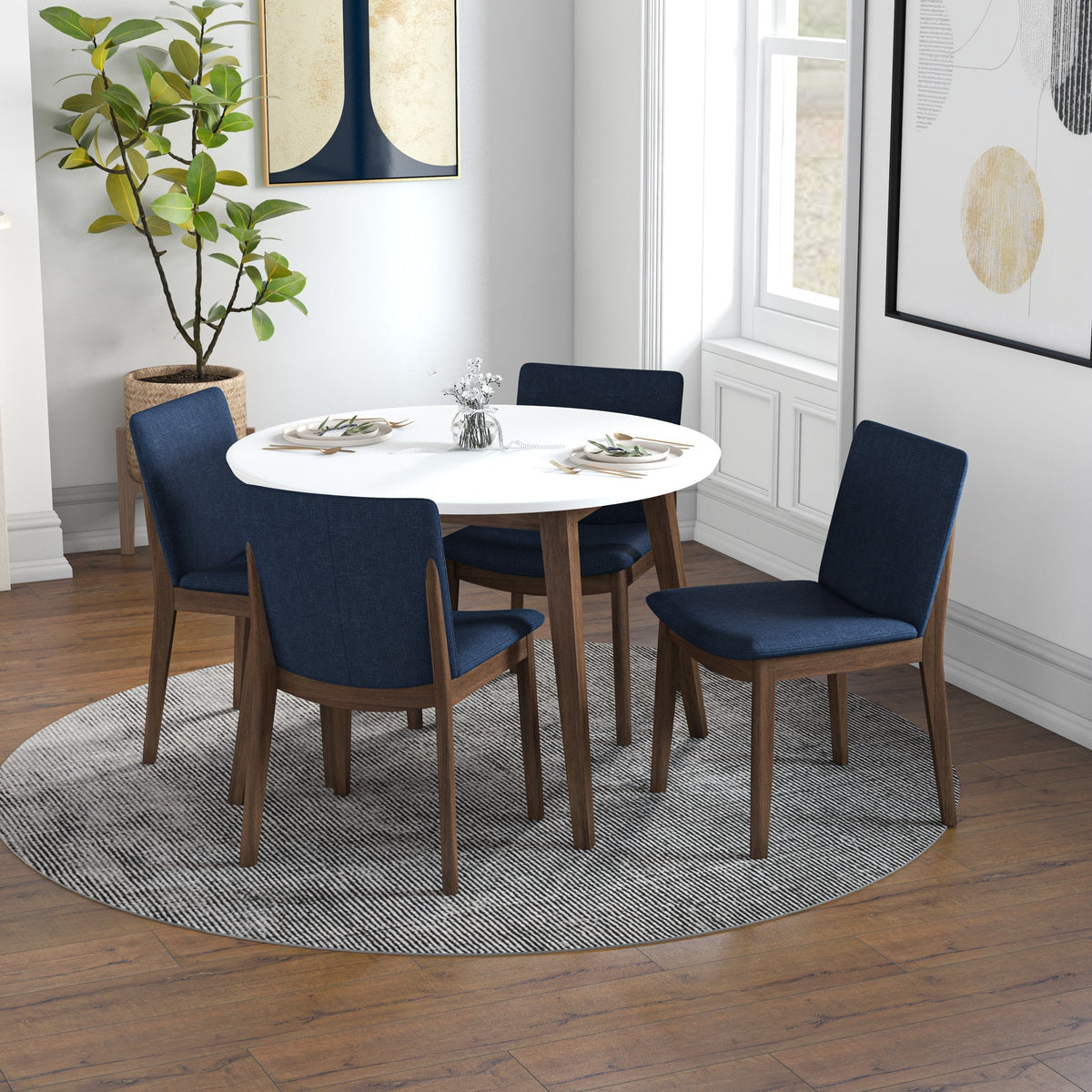 Palmer (White) Dining Set With 4 Virginia (Blue) Dining Chairs