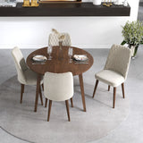 Palmer Dining Set With 4 Evette Beige Dining Chairs (Walnut)