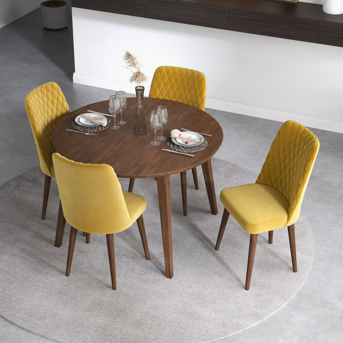 Palmer Dining Set With 4 Evette Gold Dining Chairs (Walnut)