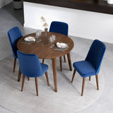 Palmer Dining Set With 4 Evette Blue Dining Chairs (Walnut)