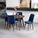 Palmer Dining Set With 4 Evette Blue Dining Chairs (Walnut)