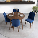 Palmer Dining Set With 4 Evette Blue Dining Chairs (Walnut)