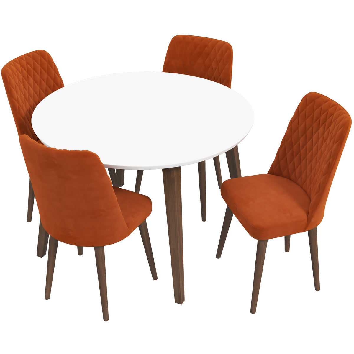 Palmer Dining Set With 4 Evette Orange Dining Chairs (White)