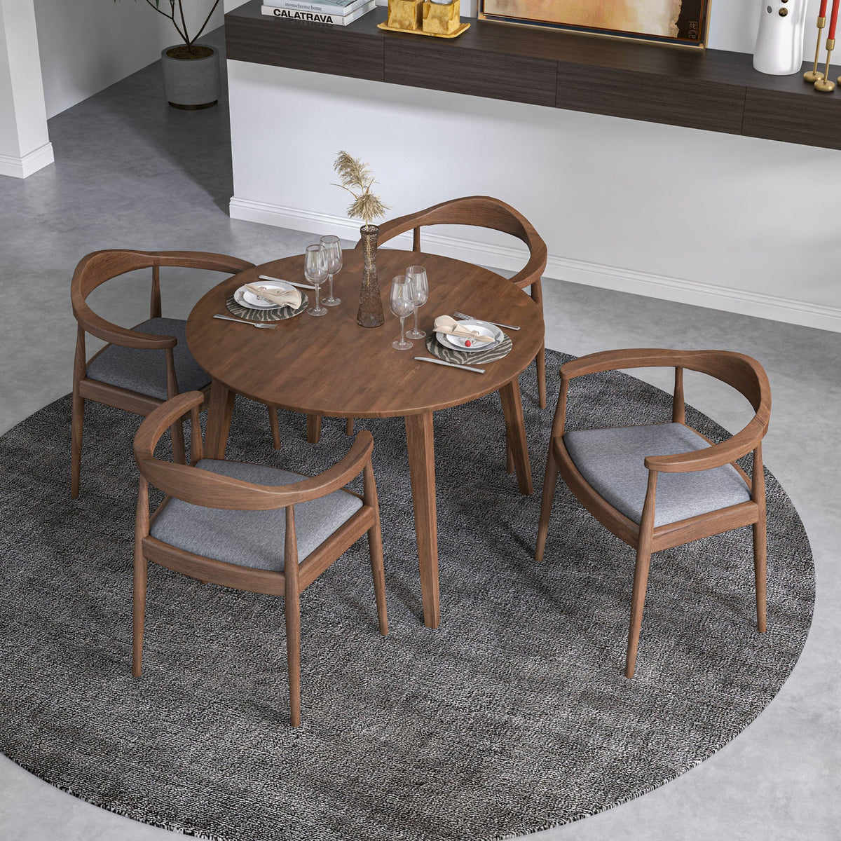 Palmer Dining Set With 4 Freya Grey Dining Chairs (Walnut)